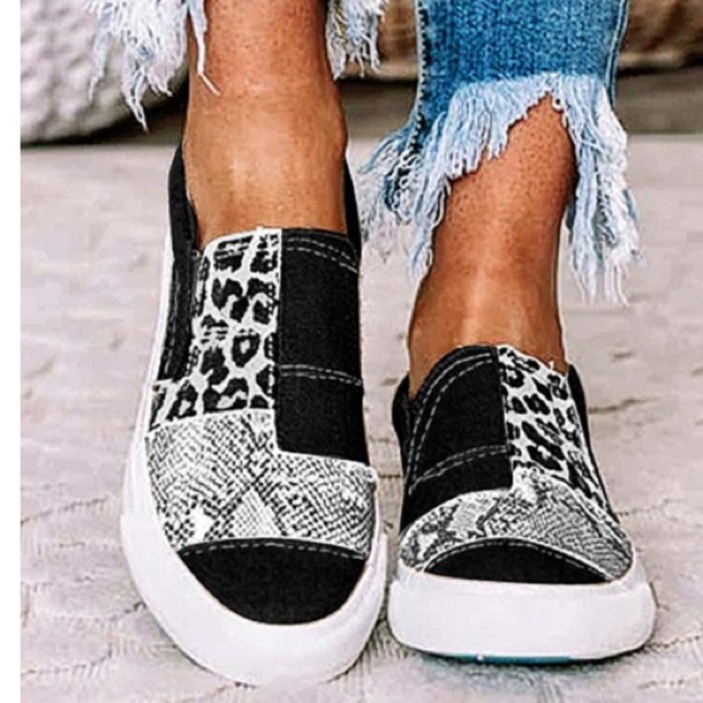 YASIRUN - Black Leopard Patchwork Slip-On Sneaker - Women